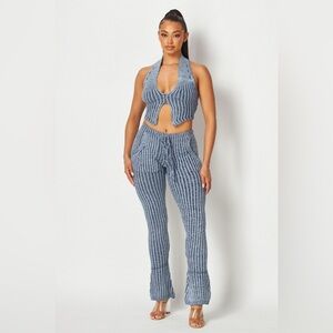 Blue Pinstriped Halter Set